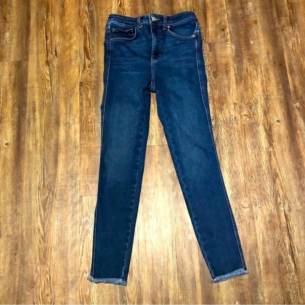 Free People Jeggings Women's 27 High Rise Ankle Fray Skinny Fit in Deep Indigo